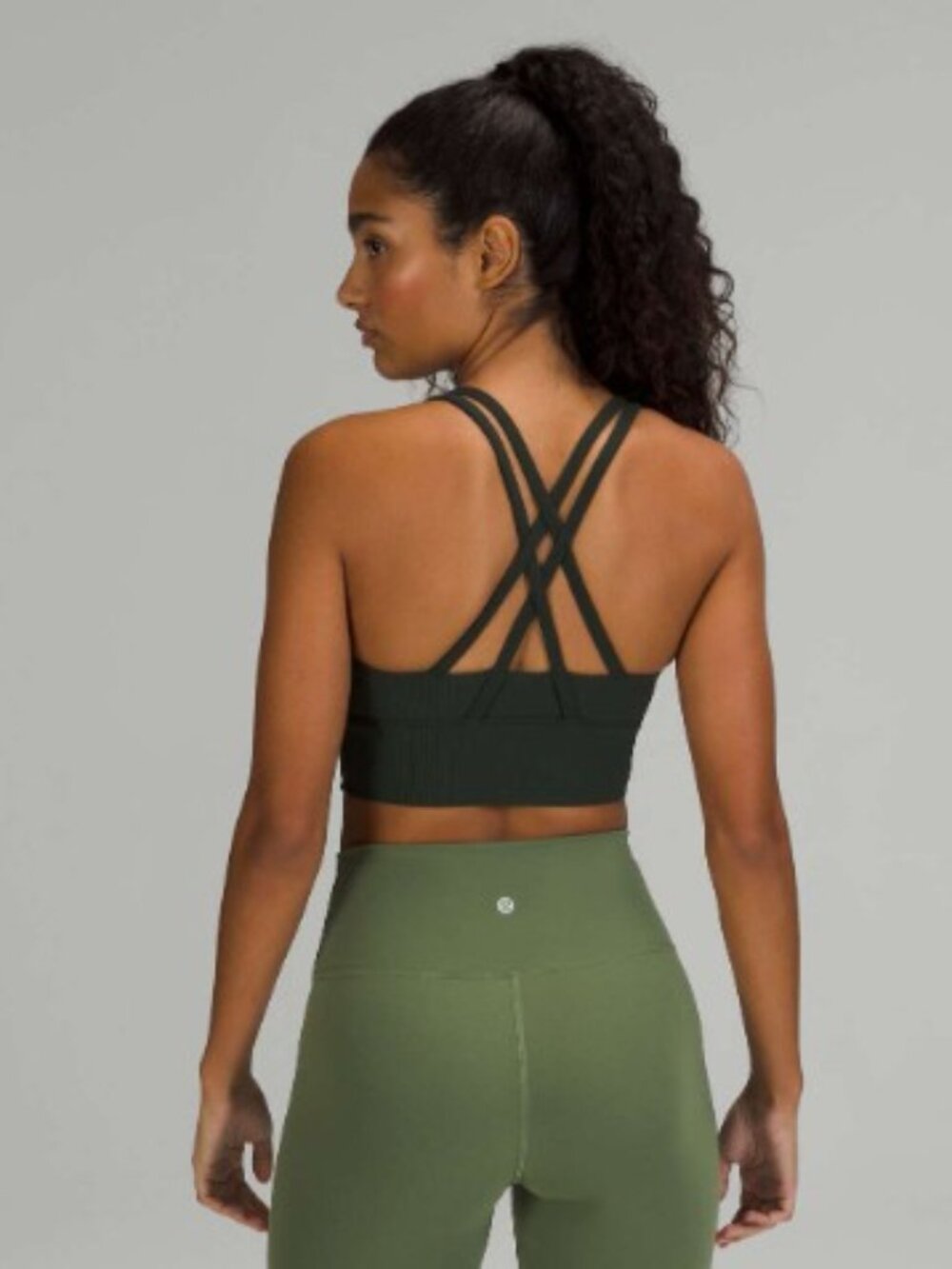 Lululemon Strappy Longline Sports Bra Green Size 10 Medium Support B/C Cups